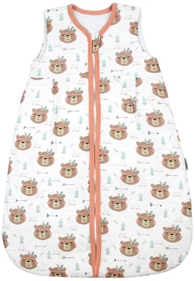 Immagine prodotto di TupTam sacco a pelo per tutto l'anno materiali certificati OEKO- TEX 2,5 TOG sacco a pelo unisex per bambini imbottito, colore: orso con decorazione di piume marrone petrolio salmone , dimensioni: 56-62