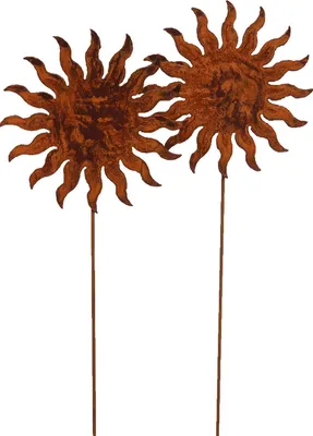 Produktbild von 2er Set Gartenstecker Sonne 15cm x 60cm Metall Rost