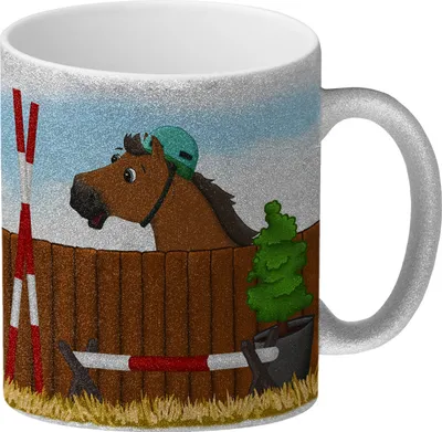 Produktbild von Glitzer-Glitzer-Kaffeebecher mit Springpferd Motiv
