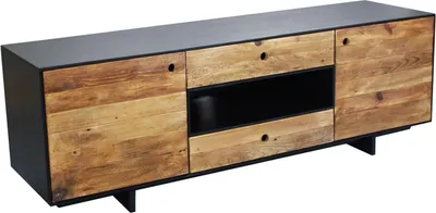 Immagine prodotto di Milani Home - porta tv di design moderno in legno di pino riciclato massiccio stile moderno vintage - Marrone