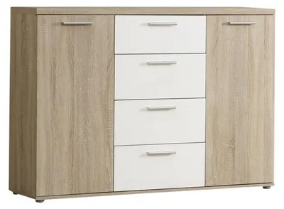 Sideboard Winnie Kommode 4 Schubladen und 2 Türen Sonoma Eiche / Weiß