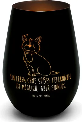 Produktbild von Mr. & Mrs. Panda Kerzenhalter Hund Glück - Schwarz - Geschenk, Spruch, Liebe, Teelichthalter Glas, Windlicht Gold, Laterne, Treu, Freundschaft, Sprüche