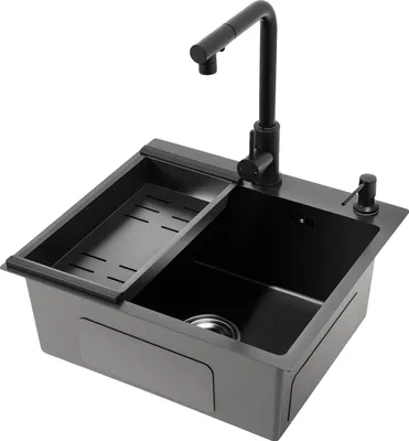 Produktbild von Küchenspüle, Edelstahl, Einzelbecken mit ausziehbarem Wasserhahn, schwarz