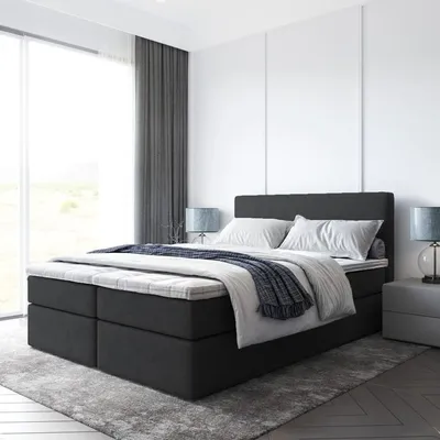 Produktbild von Bett Boxspringbett TOP, mit Topper T25 und Bettkästen - Doppelbett, Stauraum, Schlafzimmer, Polsterbett, Bettgestell (180x200 ,Schwarz - ITAKA 15)