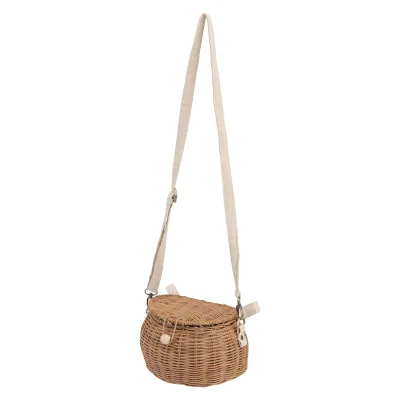 Zdjęcie produktu dla Okrągła torba rattanowa, torba rattanowa, damska torba rattanowa, pleciona torba rattanowa na ramię, torby ze słomy rattanowej, torba damska