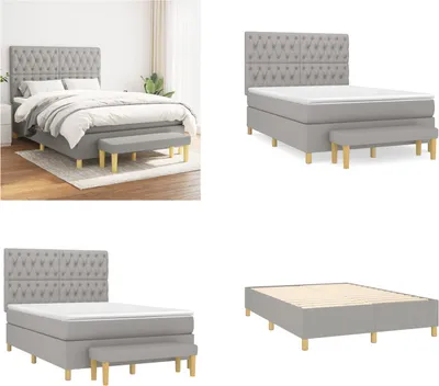 Zdjęcie produktu dla vidaXL Łóżko Boxspring z materacem jasnoszary 140x200 cm tkanina - Łóżko Boxspring - Boxspringbetten - Bett - Schlafzimmermöbel