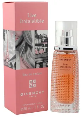 Givenchy Live Irresistible Eau de Parfum 30 ml mit rosafarbener Verpackung und strukturiertem Glasflakon in warmem Apricotton