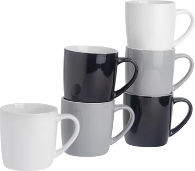 Produktbild von Argon Ta Farbige Kaffeetassen – 350 ml – Graustufen – 6er-Pack – Robuste Teetasse aus Steingut, spülmaschinen- und mikrowellengeeignet