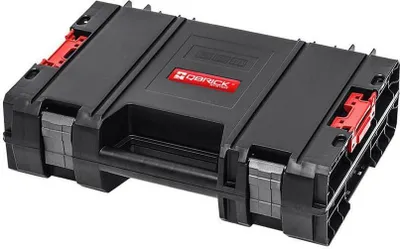 Produktbild von QBRICK® Werkzeugkasten PRO Toolbox | HxBxT 32x45x13cm | 11 Liter | Mit Deck- & Teleskopgriffe | Mit Klemmverschlüsse | Metall | Schwarz | Transportbox, Systemkoffer