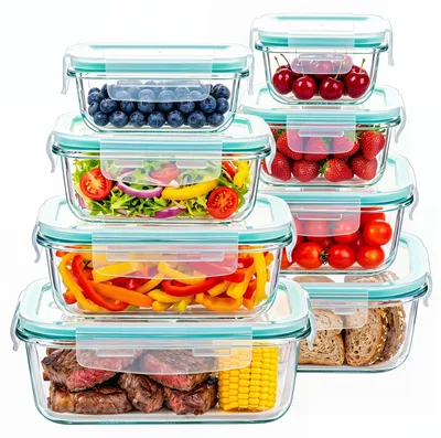 Glas-Vorratsbehälter-Set, 8 Stück, quadratisch, luftdicht, stapelbar, ofenfest