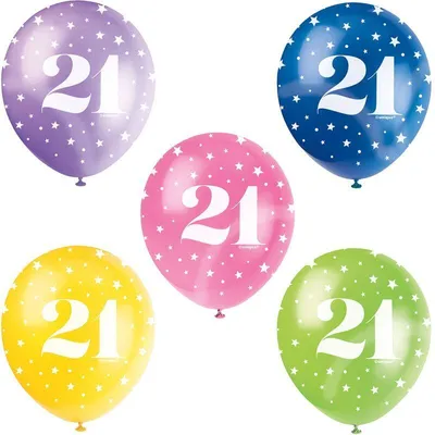 Produktbild von Luftballons zum 21. Geburtstag, 5er Set, 30 cm Durchmesser, Helium geeignet