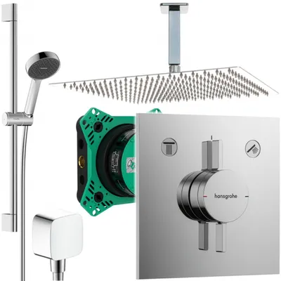 Produktbild von Hansgrohe und Jowi Unterputz Duschsystem, 650mm Brausestange, 360x360mm Kopfbrause, DuoTurn E Duscharmatur, Deckenanschluss