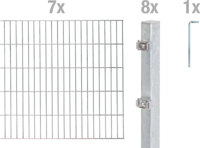 Produktbild von Alberts Doppelstabmatten Zaun, Höhe 140 cm, Länge 14 m, Zaun-Komplettset zum Einbetonieren, feuerverzinkt, Pfosten 60x40 mm