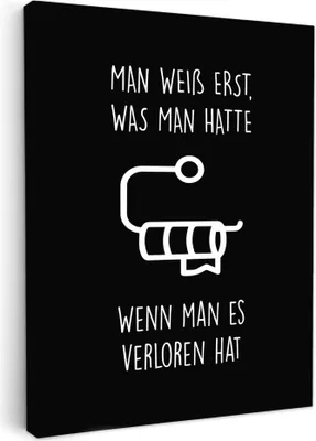 Produktbild von MuchoWow® - Leinwandbilder - Zitate - Toilettenpapier - Schwarz - Humor, Wandbild, Wanddeko Bilder Wohnzimmer, 50x70 cm