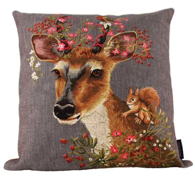 Produktbild von Mars & More Gobelin Kissen Rehbock mit Blumen-Idyll ca 45x45cm