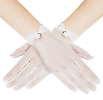 Immagine prodotto di Guanti da donna in pizzo, stile anni '20, colore bianco, lunghezza 22 cm