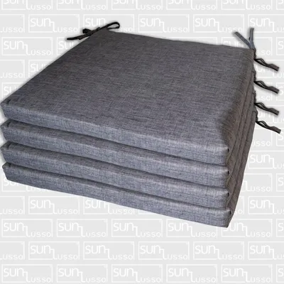 Produktbild von Sunlusso Stuhlkissen Outdoor 4er-Set Grau, 40 x 40 x 3 cm – Sitzkissen im Leinenlook mit Bindebändern