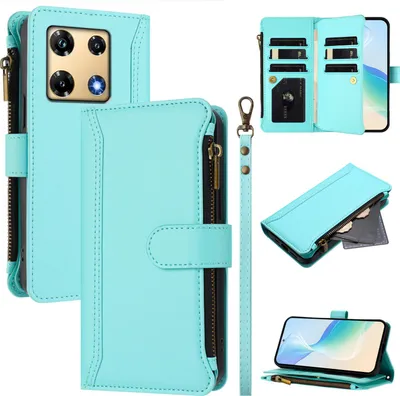 Obrázek produktu pro Pouzdro pro Infinix Note 30 Pro, zipem, peněženkovéPolyuretankožené flip pouzdro s kapsami na karty, stojánkem a poutkem na ruku mátově zelená
