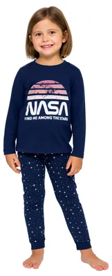 Produktbild von NASA Schlafanzug für Mädchen - Kinder Pyjama Set Langarm Oberteil mit Hose Blau 122-128