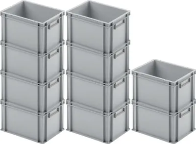 Produktbild von SparSet 10x Eurobehälter mit geschlossenem Griff | HxBxT 23,5x30x40cm | 22 Liter | Grau | Eurobox, Transportbox, Transportbehälter, Stapelbehälter