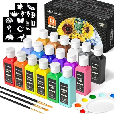 Obrázok produktu pre Súprava farieb na textil 18 farieb na textil odolných voči praniu 60 ml so štetcami a šablónami