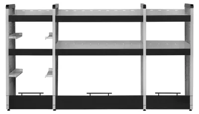 Produktbild von MRS PRO KFZ-Regal VAR3, Fahrzeugregal 110x196x40cm, Werkstatteinrichtung, mit L-Boxx-Halter & Ablagewannen, höhenverstellbar, inkl. Spanngummis für Transporter, Servicefahrzeuge, mobile Werkstatt