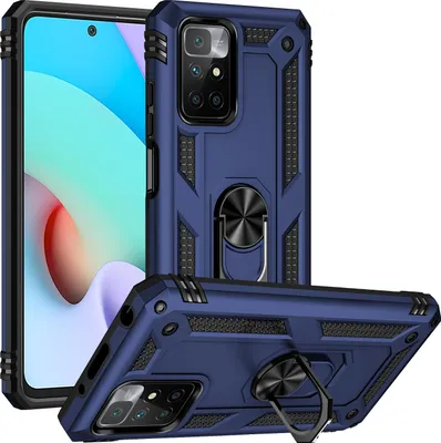 Obrázek produktu pro Pouzdro pro Xiaomi Redmi 10 dvouvrstvé robustní, vojenská ochrana pouzdro s držákem prstenu a stojánkem modré