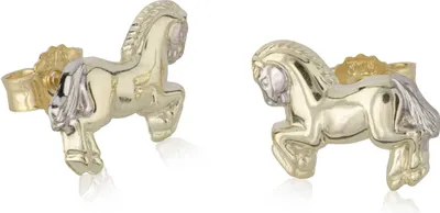 Produktbild von Paar Ohrstecker laufendes Pferd 375 Gelb Gold Bicolor 9,8mm glänzende Ohrringe