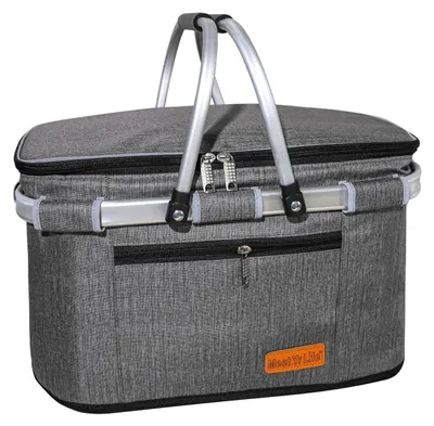 Image de Sac isotherme pliable, gris, grande capacité (XL), 26 litres, dimensions : 42 x 24,5 x 25 cm