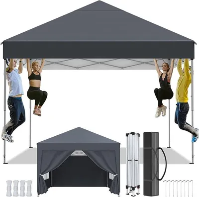 Produktbild von Pavillon 3x3m?Faltpavillon Wasserdicht?Winterfest?UV Schutz 50+?Stabil?Höhenverstellbar?Gartenpavillon mit 4 Seitenwänden?Tragtasche?Faltbar Partyzelt Gartenzelt für Outdoor Garten Party,Anthrazit