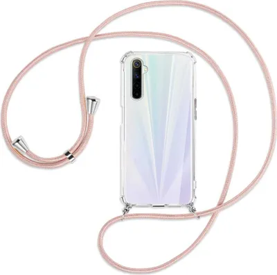 Produktbild von Handykette Backcover-Schutzhülle mit Band (Metall silberfarben) für Realme 6 / 6S - roségold