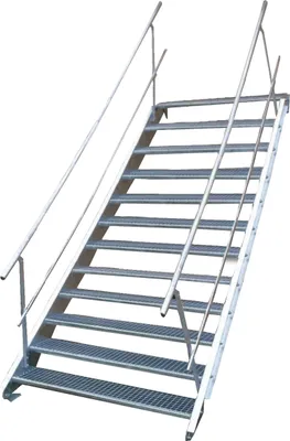 Produktbild von Stahltreppe 12 Stufen-Breite 70cm Variable-Höhe 180-240cm beidseit. Geländer