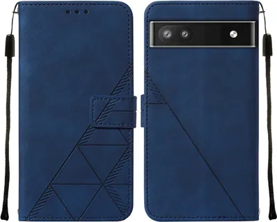 Obrázek produktu pro Flipové kožené pouzdro pro Google Pixel 6A peněženkový design pouzdro s embosováním, držákem karet a stojánkem modré