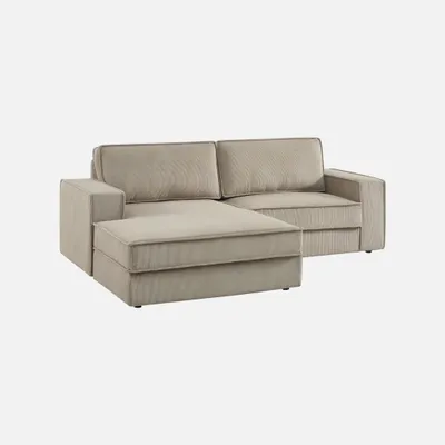 Immagine prodotto di Divano angolare sinistro in velluto a coste, 3 posti, Beige