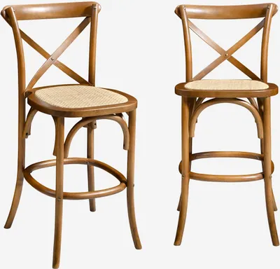 Produktbild von sweeek - 2er-Set Vintage Bistro-Barhocker aus Holz H 105 cm - Nussbaumfarben