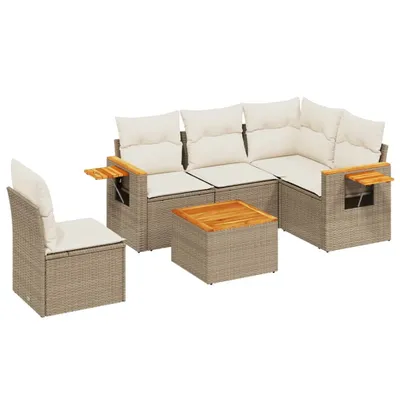 Produktbild von 6-tlg. Garten-Sofagarnitur mit Kissen Beige Poly Rattan