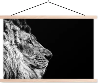 Produktbild von MuchoWow® Textilposter Löwe - Profil - Schwarz - Weiß 60x40 cm mit holzfarbenen Rahmen - Bilder
