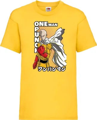 Zdjęcie produktu dla Koszulka Dziecięca Japan Animation Manga Anime Comics One manga Punch Anime Man Saitama 01 Var-010 One manga Punch Anime Man Saitama, 12-13 Jahr - 152 / Żółty