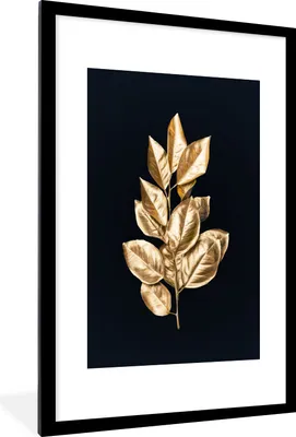 Produktbild von MuchoWow® Gerahmtes Poster Pflanze - Blätter - Gold - Schwarz - Luxus 60x90 cm - Poster mit Schwarzem Bilderrahmen Wandposter Rahmen Foto Bilder - Dekoration - Wandposter Wohnzimmer - Hochwertig