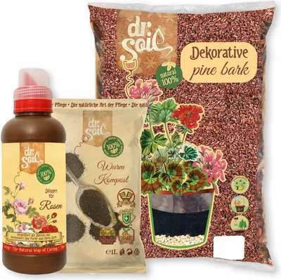 Produktbild von Dr.Soil Pflanzenpflegepaket für Garten- und Topfrosen mit Vermicompost, organischem Rosendünger und mediterraner Pinienrinde