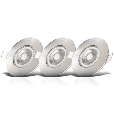 Produktbild von Einbaustrahler 68mm 3er Set - 230V, 4,9W, 480lm, LED, IP44, warmweiß, matt-nickel