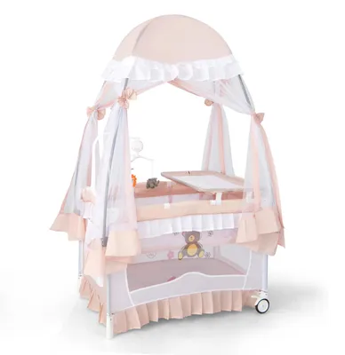 Image de Lit parapluie FANTASK 4 en 1 avec matelas, convertible en lit d'appoint avec auvent amovible, et transat