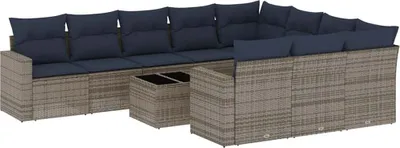 Produktbild von vidaXL 11-tlg. Garten-Sofagarnitur mit Kissen Grau Poly Rattan