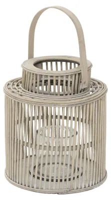 Produktbild von ECD Germany Bambus Laterne Windlicht H 40,5cm Holzfarbe Gartenlaterne mit Henkel & Glaseinsatz Boho Bambuslaterne Kerzenhalter Deko Laterne ohne LED
