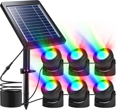 Obrázek produktu pro sada 6 solárních světel pro jezírka, RGB LED ponorná světla pro fontány, vodotěsná IP68, barevná podvodní světla s nastavitelnou hlavou pro jezírka, fontány, bazény, zahrady, výzdobu dvora