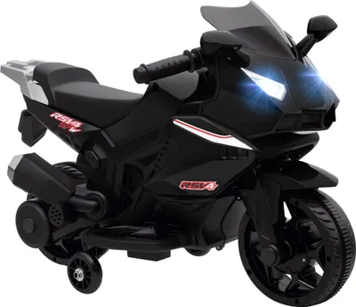 Produktbild von AIYAPLAY Elektro Kindermotorrad Elektromotorrad mit USB, Stützrädern, Musik, Hupe Scheinwerfer, Kinder Elektro Motorrad mit 2 Stützrädern für Kinder 1,5–3 Jahren Schwarz