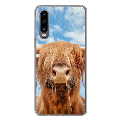 Produktbild von MuchoWow® Handyhülle Schutzhülle Hülle für Huawei P30 Schottischer Highlander - Wolke - Tiere Silikon Softcase Handy Hülle - Kartenbesitzer