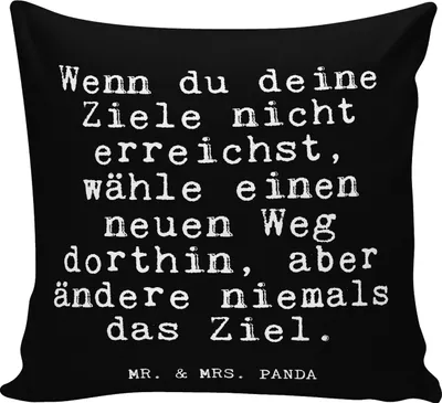 Produktbild von Mr. & Mrs. Panda kissen bedruckt Wenn du deine Ziele... - Schwarz - Geschenk, Neustart, Neuanfang, Zierkissen, Motivation, couch, Träume, Lustige Sprüche, Sofakissen