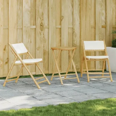 Produktbild von Maison Exclusive - 3-tlg. Bistro-Set Klappbar mit Cremeweißen Kissen Bambus