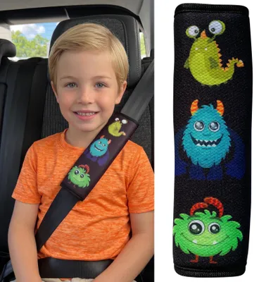 Produktbild von 1x HECKBO Kinder Auto Gurtpolster Gurtschutz mit Monster Motiv - Sicherheitsgurt Polster für Kinder und Babys- Ideal für jeden Gurt Autositzerhöhungen Kinder Fahrradanhänger Flugzeug
